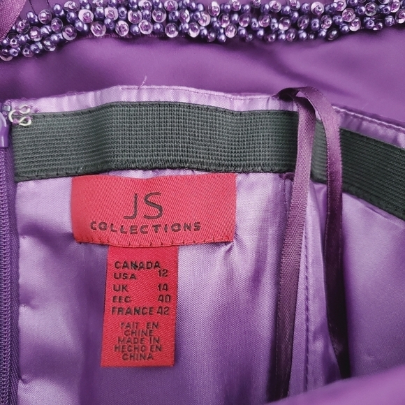 NEW JS Collections Purple Dress Beaded Frayed Hem - Picture 5 of 7